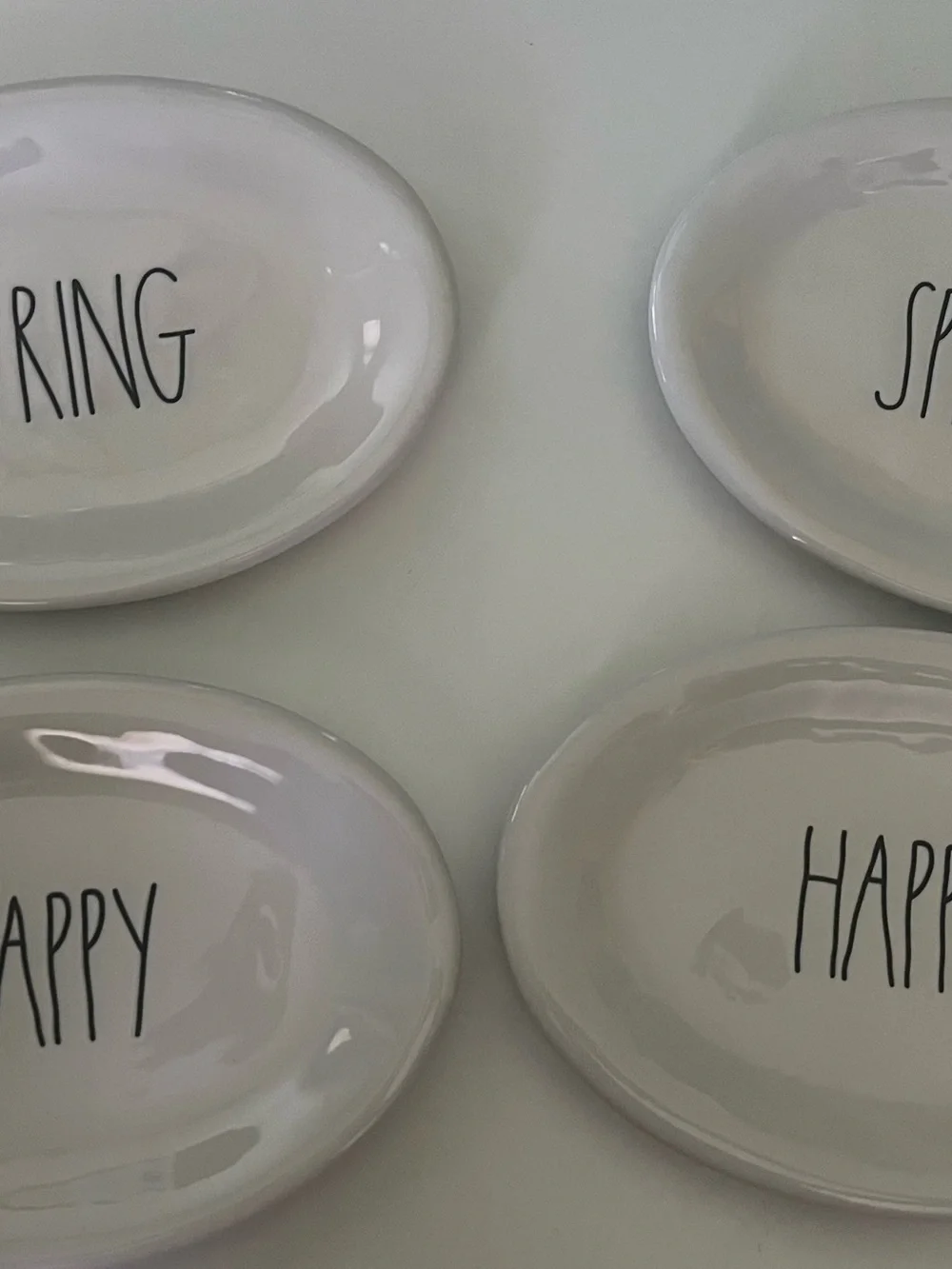 Rae Dunn Oval Ceramic Plates in Cream and Black Lettering